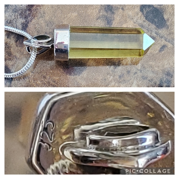 Genuine Lemon Topaz & Czech Moldavite Pendant Necklace - Picture 5 of 6